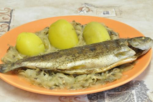 Grilovaný pstruh s houbovo - cibulovým přelivem – Snadné Česko recept, zvládnete za 30 - 45 minut